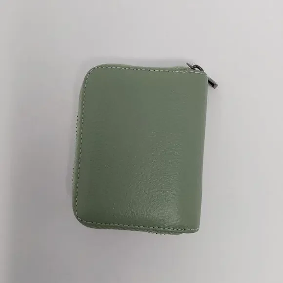 Linno Green Leather Accordion Card Holder Wallet Zip Around Compact RFID - Picture 2 of 3